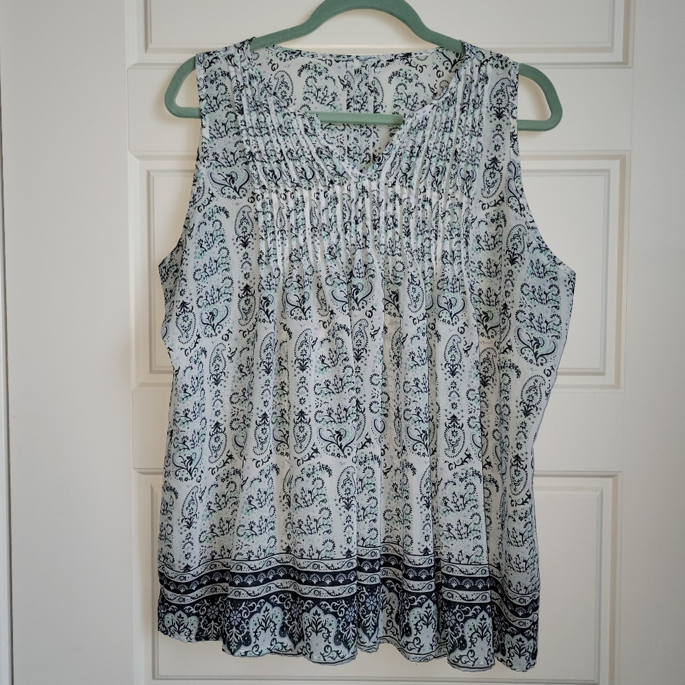Zac & Rachel Bohemian Pintuck Tunic. Sheer, sleeveless XL